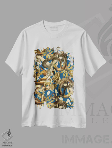 تیشرت سفید طرح دار باغ مارها، تزئینی اثر برجو کورکماز یورک | فروشگاه ایماژ