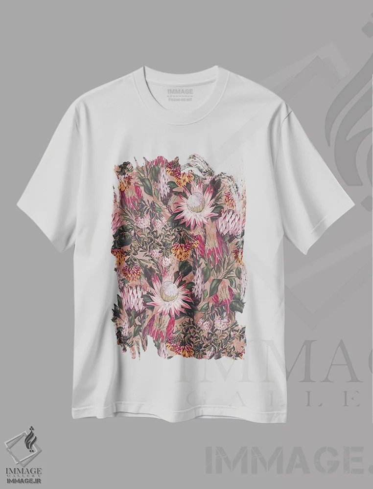 تیشرت سفید طرح دار باغ قدیمی XVIII، تزئینی اثر برجو کورکماز یورک | immage.ir
