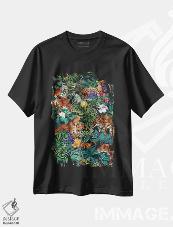 تیشرت مشکی طرح دار خطرات جنگل XIV، تزئینی اثر برجو کورکماز یورک | فروشگاه ایماژ