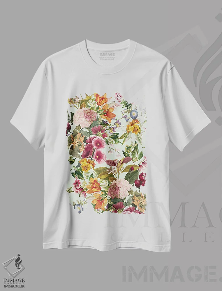 تیشرت سفید طرح دار باغ گیاه شناسی تابستانی XVII، تزئینی اثر برجو کورکماز یورک | فروشگاه ایماژ