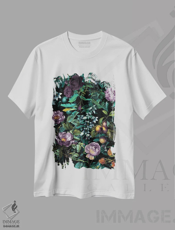 تیشرت سفید طرح دار جنگل عجیب و غریب، دکوراسیون جایگزین اثر برجو کورکماز یورک | فروشگاه ایماژ