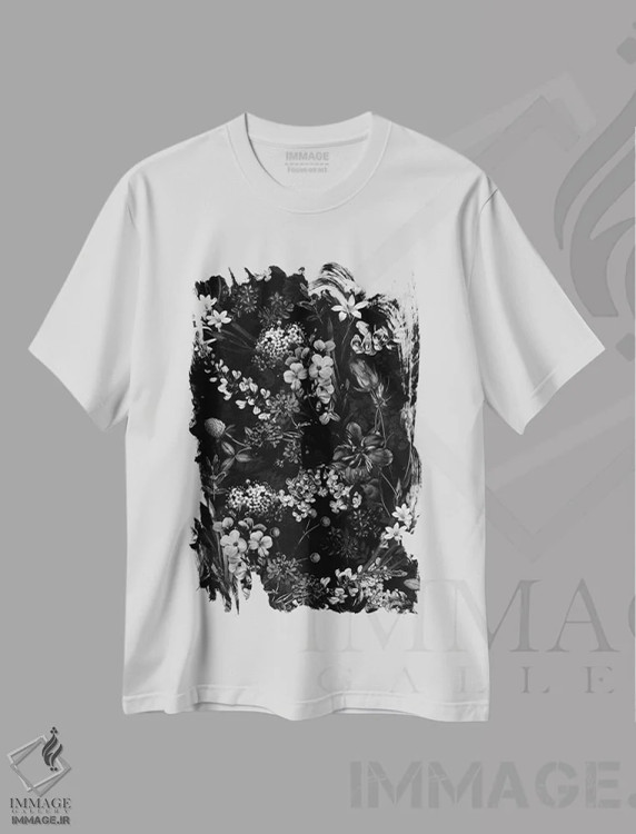 تیشرت سفید طرح دار گل تیره II، دکوراسیون جایگزین اثر برجو کورکماز یورک | فروشگاه ایماژ