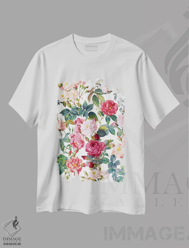 تیشرت سفید طرح دار باغ رز VII، تزئینی اثر برجو کورکماز یورک | immage.ir