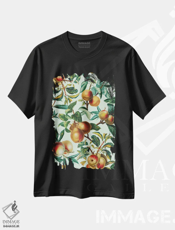 تیشرت مشکی طرح دار طرح میوه های قدیمی XXVI، تزئینی اثر برجو کورکماز یورک | فروشگاه ایماژ