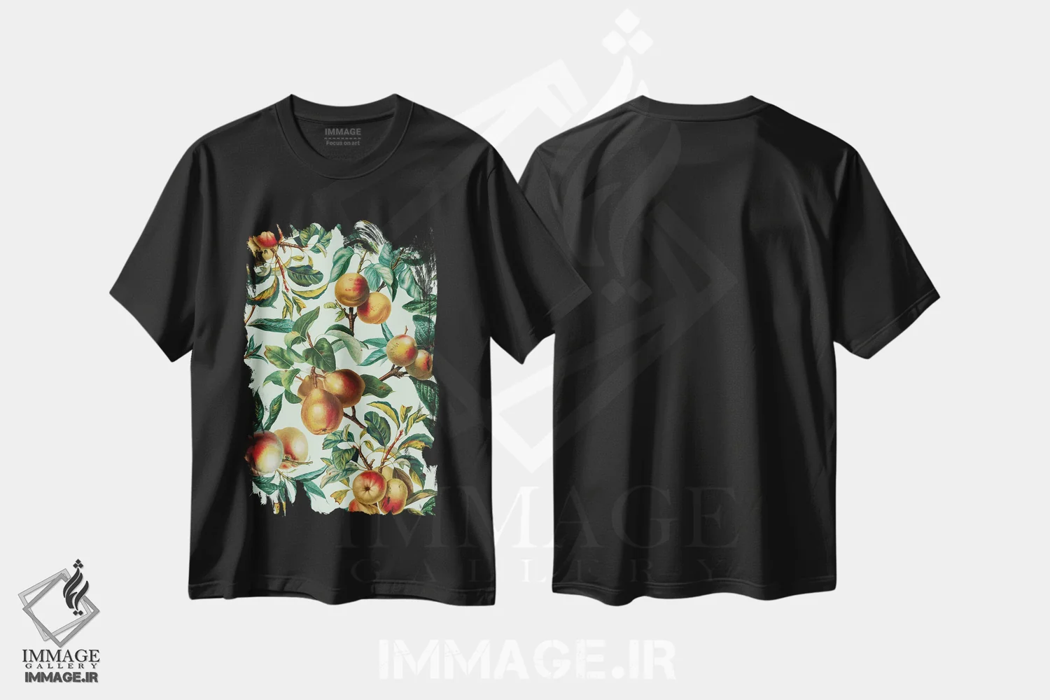 تیشرت مشکی طرح دار طرح میوه های قدیمی XXVI، تزئینی اثر برجو کورکماز یورک | فروشگاه ایماژ