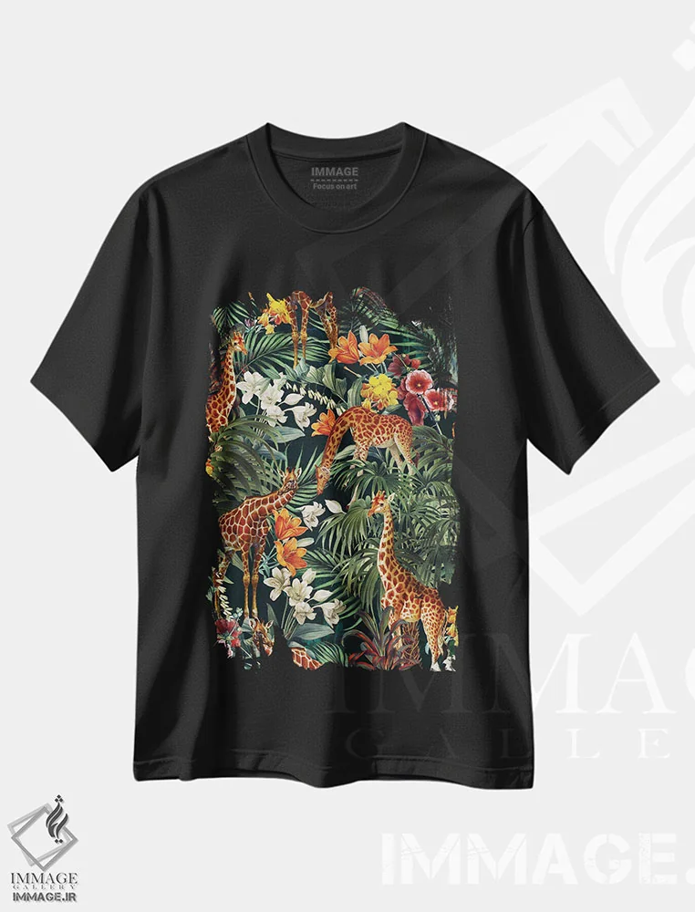 تیشرت مشکی طرح دار جنگل زیبا شماره ۸، تزئینی اثر برجو کورکماز یورک | فروشگاه ایماژ
