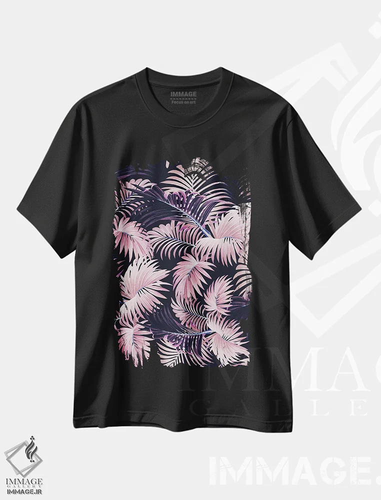 تیشرت مشکی طرح دار جنگل جادویی گرمسیری شماره ۵، تزئینی اثر برجو کورکماز یورک | immage.ir