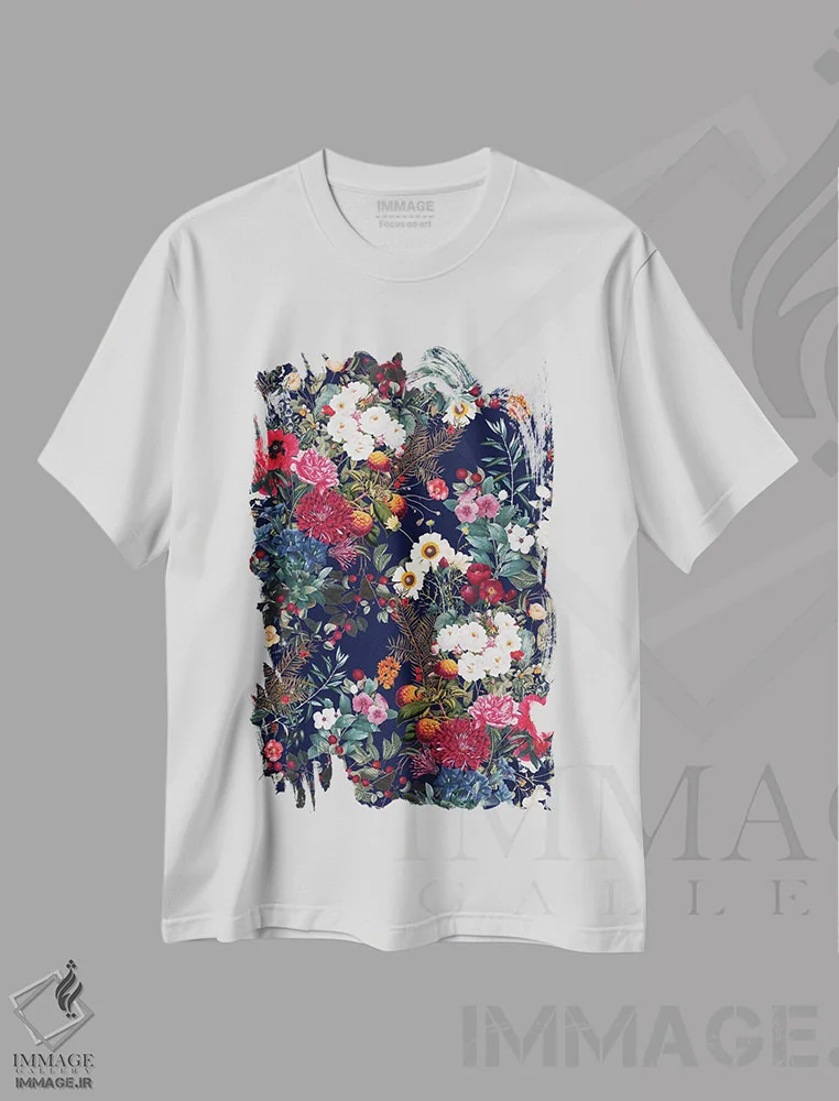 تیشرت سفید طرح دار باغ نیمه شب شماره ۶، تزئینی اثر برجو کورکماز یورک | فروشگاه ایماژ