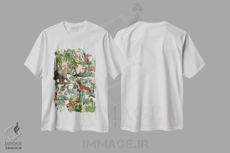تیشرت سفید طرح دار جنگل زیبا شماره ۹، تزئینی اثر برجو کورکماز یورک | immage.ir