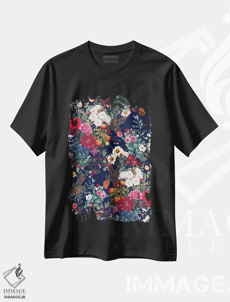 تیشرت مشکی طرح دار باغ نیمه شب شماره ۶، تزئینی اثر برجو کورکماز یورک | immage.ir