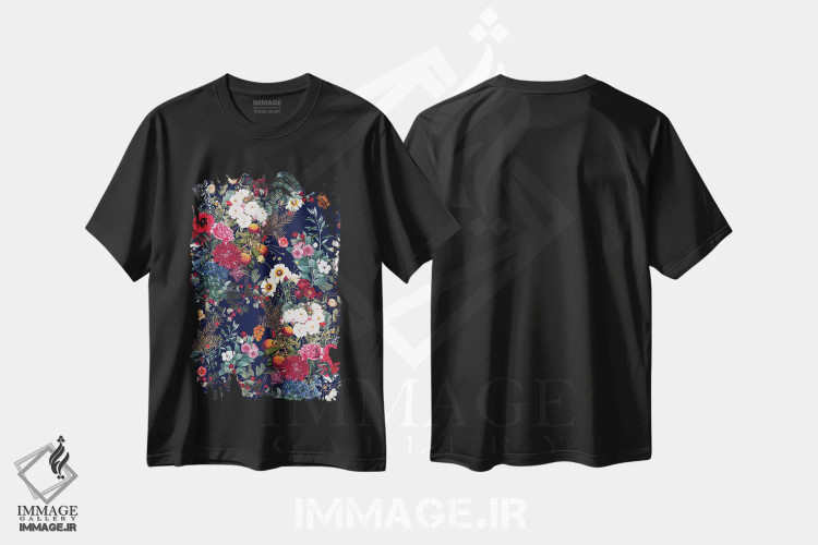 تیشرت مشکی طرح دار باغ نیمه شب شماره ۶، تزئینی اثر برجو کورکماز یورک | immage.ir