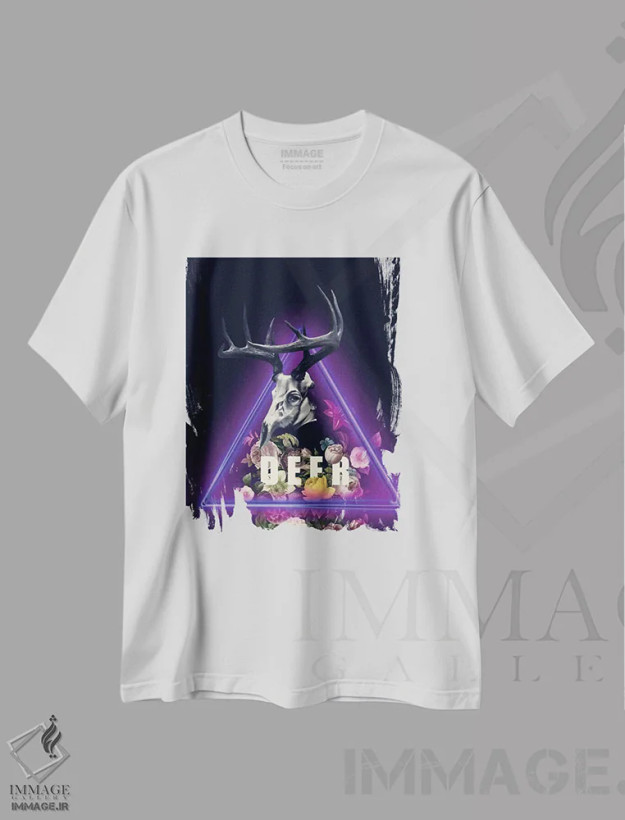 تیشرت سفید طرح دار گوزن، تایپوگرافی اثر برجو کورکماز یورک | فروشگاه ایماژ