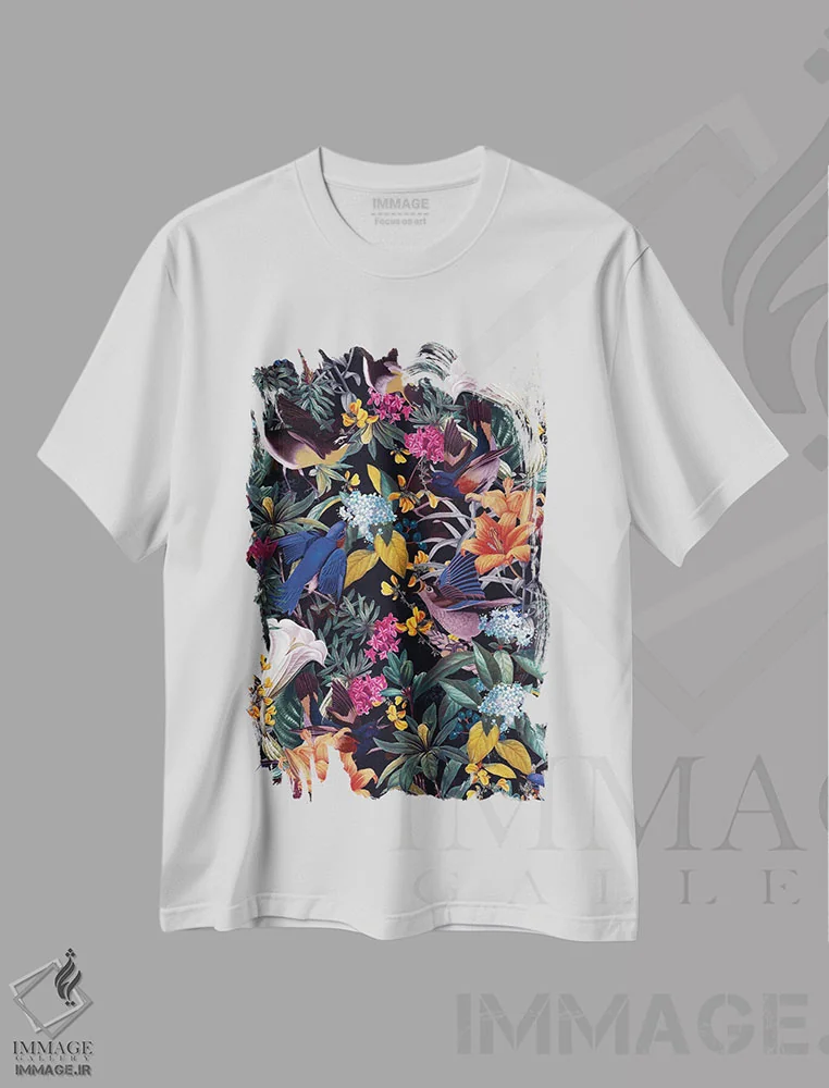 تیشرت سفید طرح دار سرزمین پرندگان، هنر دیجیتال اثر برجو کورکماز یورک | immage.ir