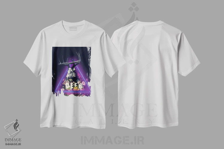 تیشرت سفید طرح دار گوزن، تایپوگرافی اثر برجو کورکماز یورک | فروشگاه ایماژ