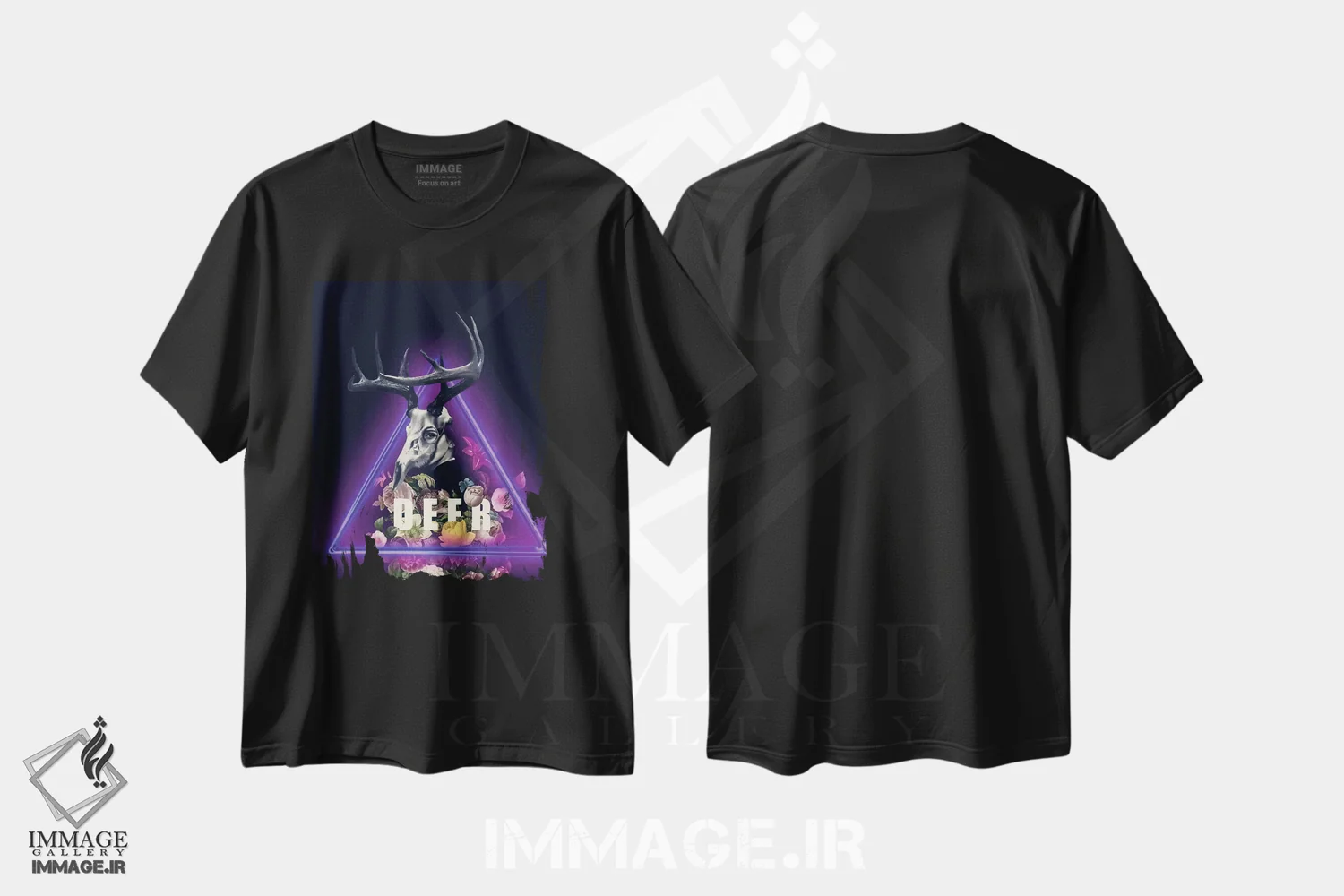 تیشرت مشکی طرح دار گوزن، تایپوگرافی اثر برجو کورکماز یورک | immage.ir