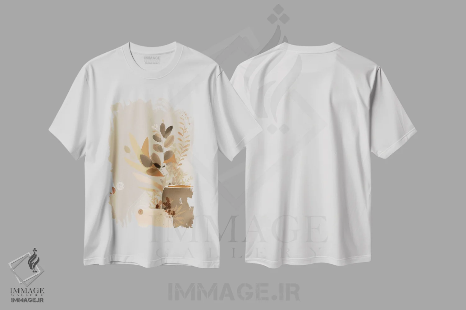 تیشرت سفید طرح دار تناژ خاکی انتزاعی، آبستره اثر بلا ایو | immage.ir