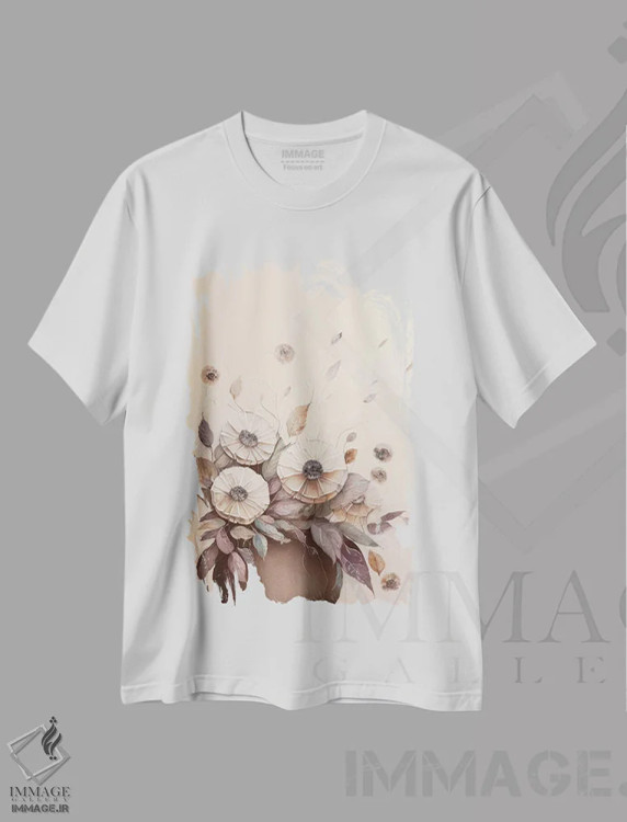 تیشرت سفید طرح دار شکوفه دادن در بژ، دکور معاصر اثر بلا ایو | immage.ir