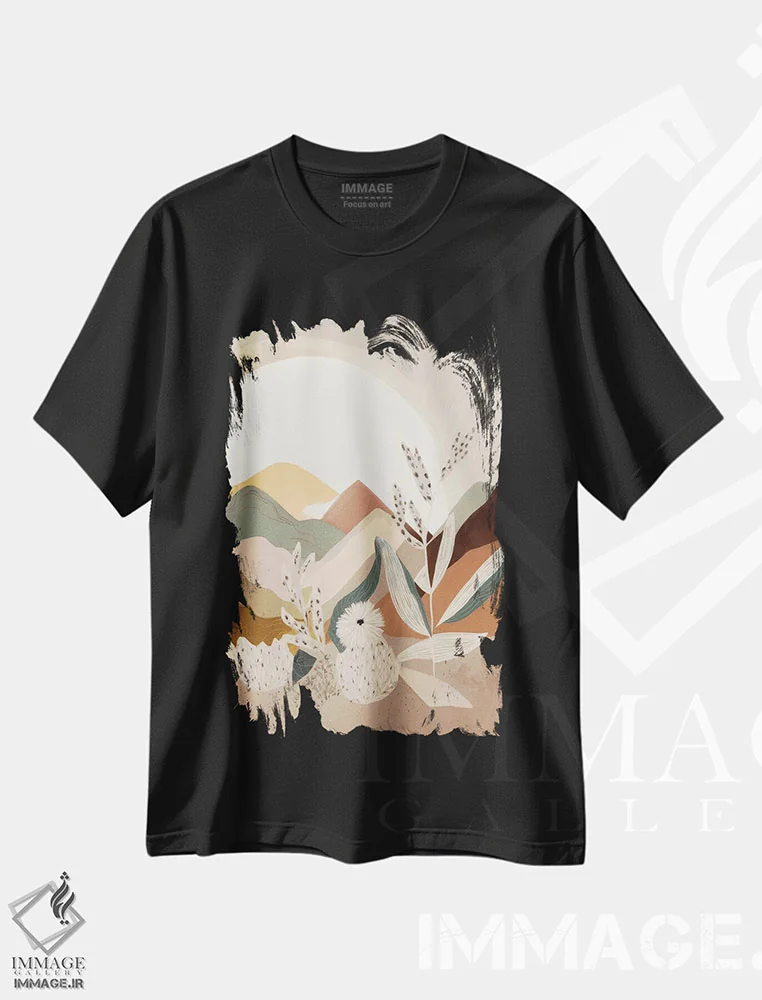 تیشرت مشکی طرح دار تپه های بوهو، آبستره اثر بلا ایو | immage.ir