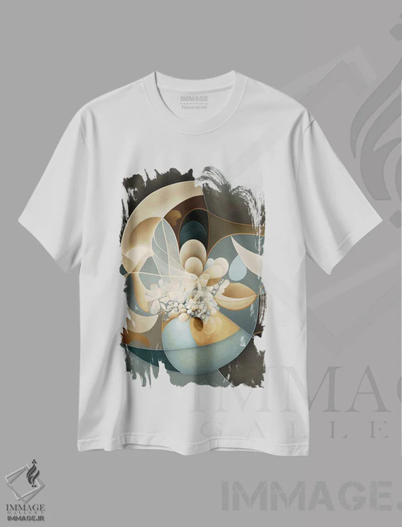 تیشرت سفید طرح دار فراکتال های گیاهی، آبستره اثر بلا ایو | فروشگاه ایماژ