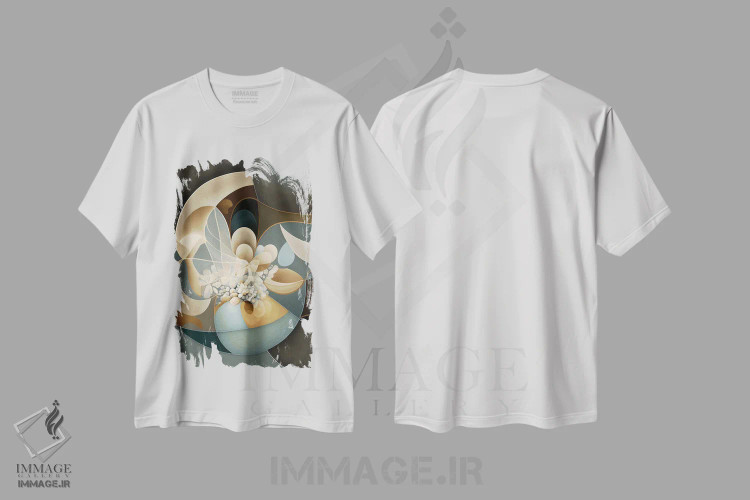 تیشرت سفید طرح دار فراکتال های گیاهی، آبستره اثر بلا ایو | فروشگاه ایماژ