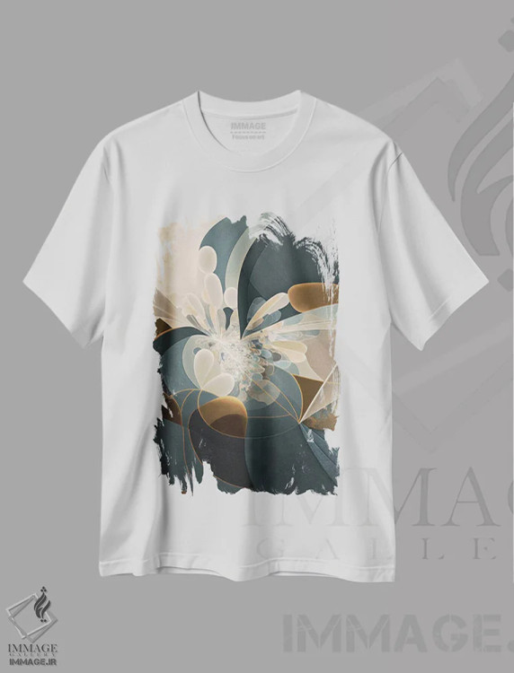 تیشرت سفید طرح دار فراکتال آبی تیره، آبستره اثر بلا ایو | فروشگاه ایماژ