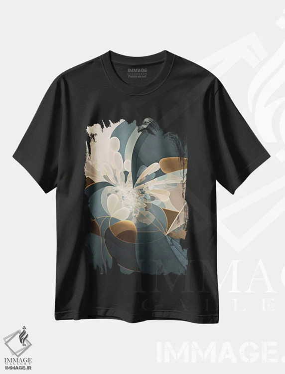 تیشرت مشکی طرح دار فراکتال آبی تیره، آبستره اثر بلا ایو | immage.ir