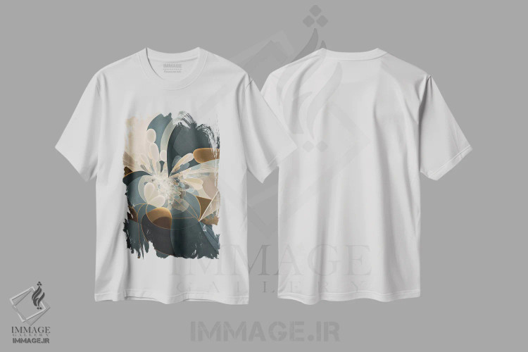 تیشرت سفید طرح دار فراکتال آبی تیره، آبستره اثر بلا ایو | فروشگاه ایماژ