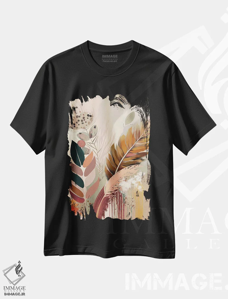 تیشرت مشکی طرح دار پر، آبستره اثر بلا ایو | immage.ir