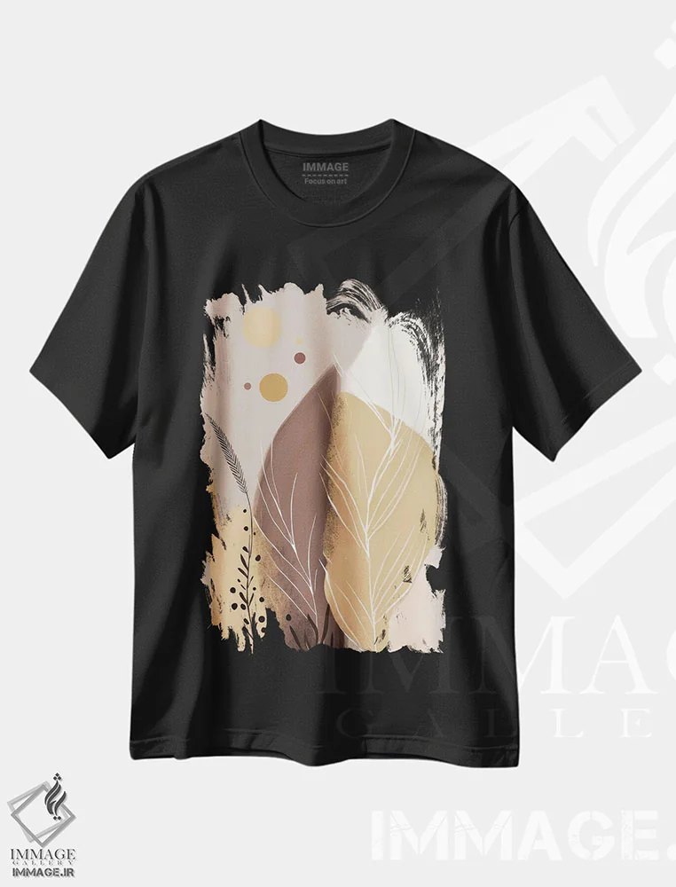 تیشرت مشکی طرح دار قبیلهٔ خاکی مدرن ۲، آبستره اثر بلا ایو | فروشگاه ایماژ