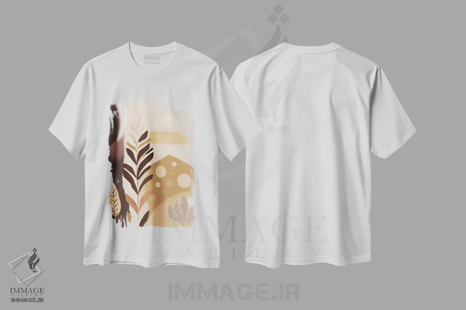 تیشرت سفید طرح دار قبیلهٔ خاکی مدرن، آبستره اثر بلا ایو | فروشگاه ایماژ