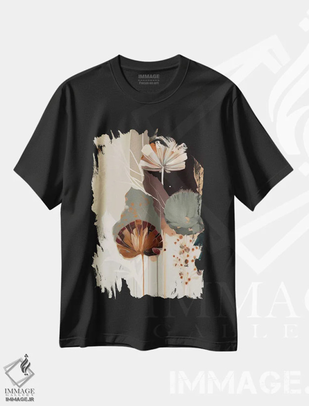 تیشرت مشکی طرح دار شکوفهٔ ارگانیک، آبستره اثر بلا ایو | فروشگاه ایماژ
