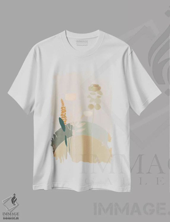 تیشرت سفید طرح دار مزرعهٔ طلوع صبحگاهی ۲، آبستره اثر بلا ایو | immage.ir