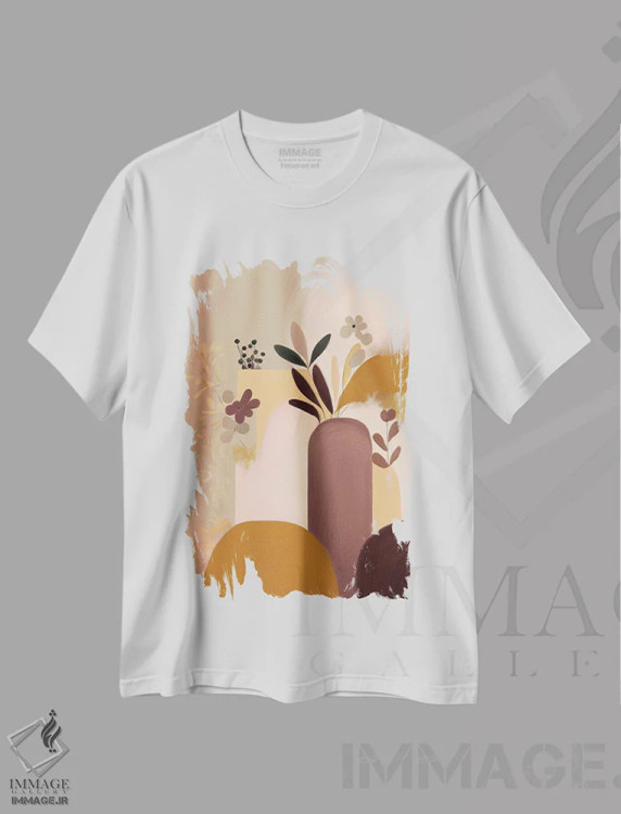 تیشرت سفید طرح دار گنبدهای کوچک گیاهی، آبستره اثر بلا ایو | فروشگاه ایماژ