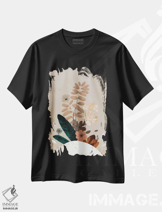 تیشرت مشکی طرح دار سادگی در پوشش گیاهی، آبستره اثر بلا ایو | فروشگاه ایماژ