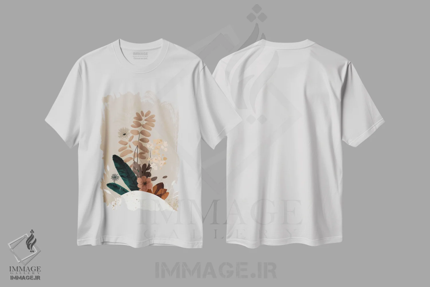 تیشرت سفید طرح دار سادگی در پوشش گیاهی، آبستره اثر بلا ایو | immage.ir