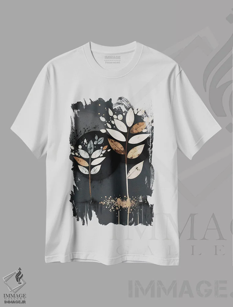 تیشرت سفید طرح دار انعکاس های گرگ و میش، آبستره اثر بلا ایو | فروشگاه ایماژ