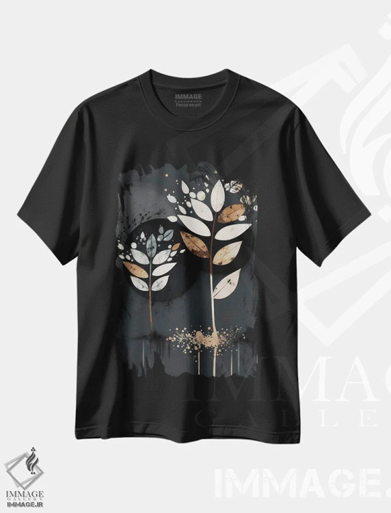 تیشرت مشکی طرح دار انعکاس های گرگ و میش، آبستره اثر بلا ایو | immage.ir