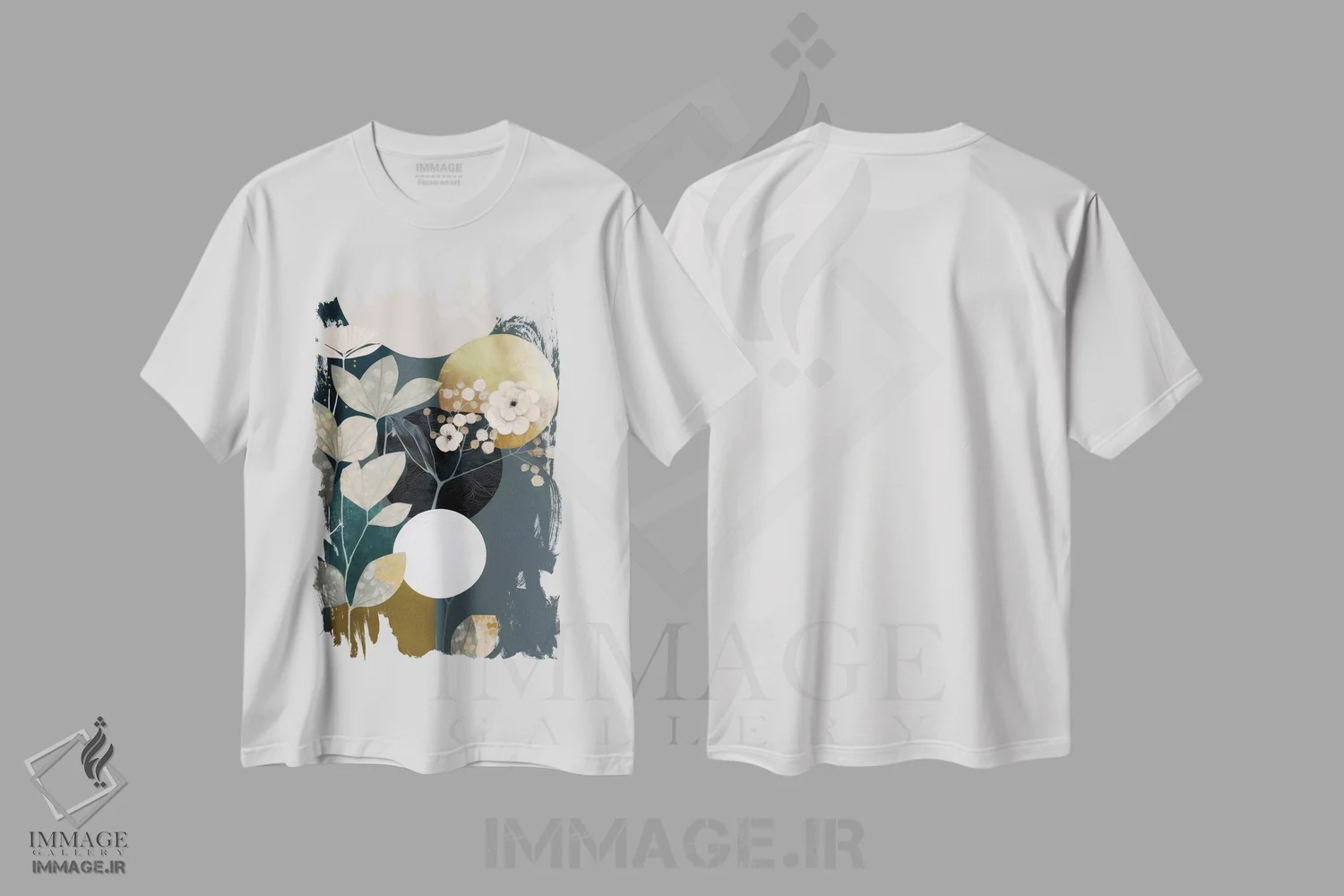 تیشرت سفید طرح دار درخشش گرگ و میش، آبستره اثر بلا ایو | immage.ir