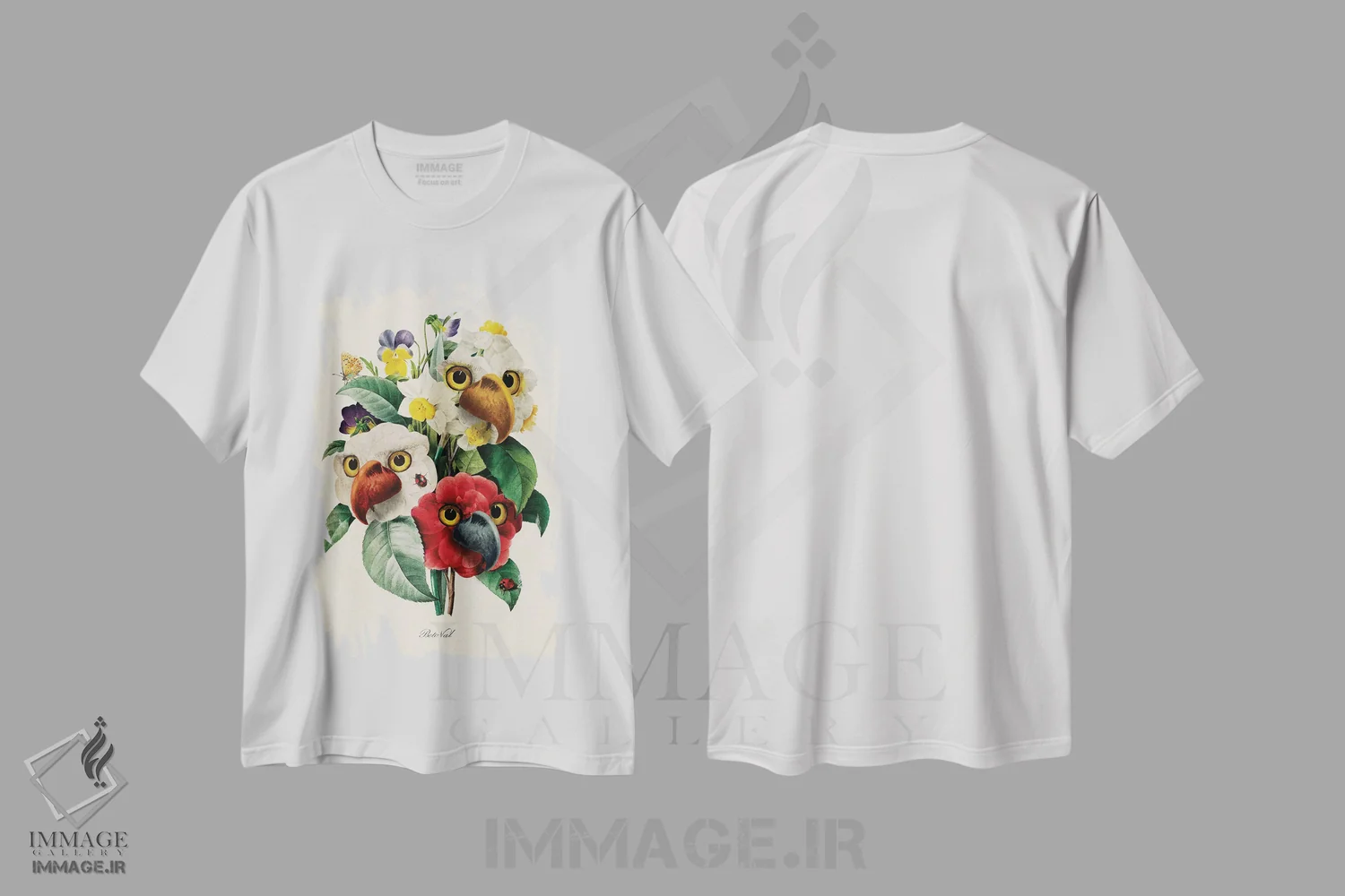تیشرت سفید طرح دار گل طوطی، دکوراسیون جایگزین اثر بتو وال | immage.ir