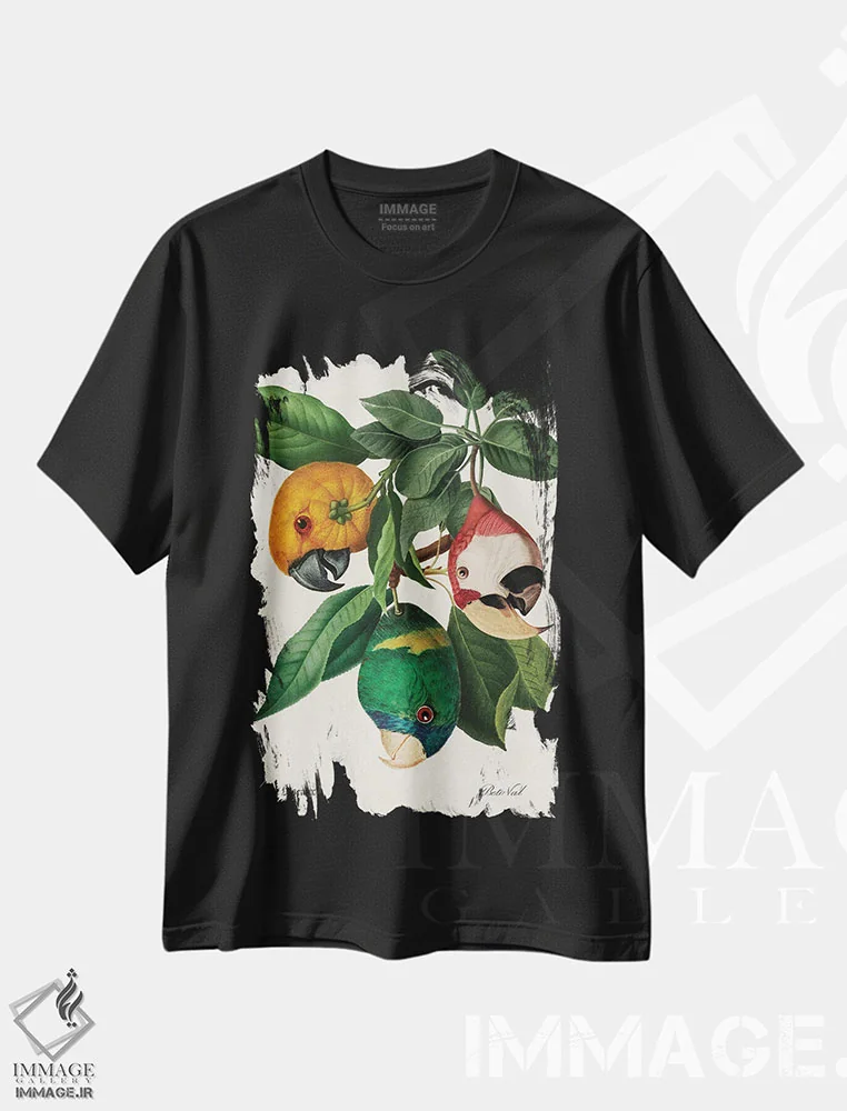 تیشرت مشکی طرح دار برداشت طوطی، دکوراسیون جایگزین اثر بتو وال | immage.ir