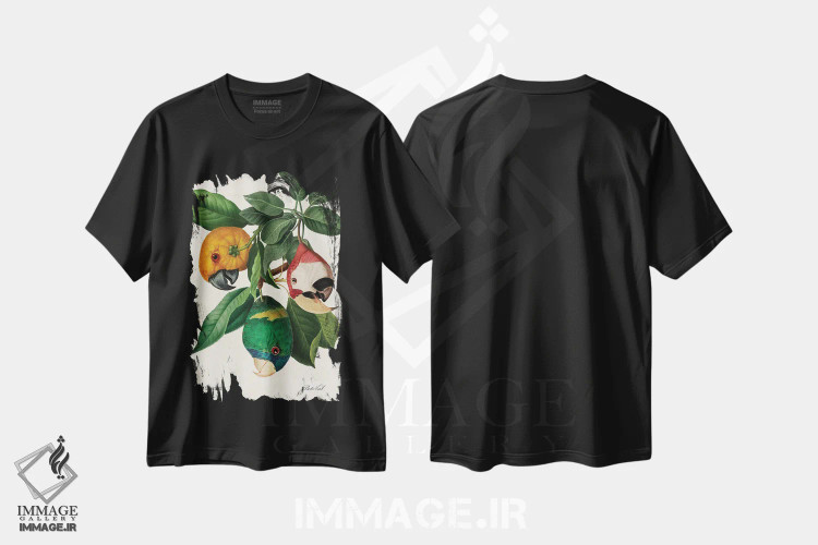 تیشرت مشکی طرح دار برداشت طوطی، دکوراسیون جایگزین اثر بتو وال | immage.ir