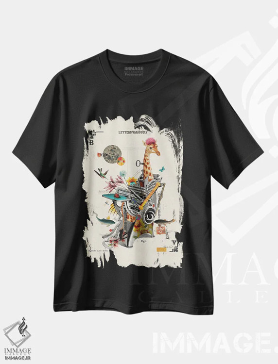 تیشرت مشکی طرح دار زرافه چاپگر، تزئینی اثر بتو وال | immage.ir
