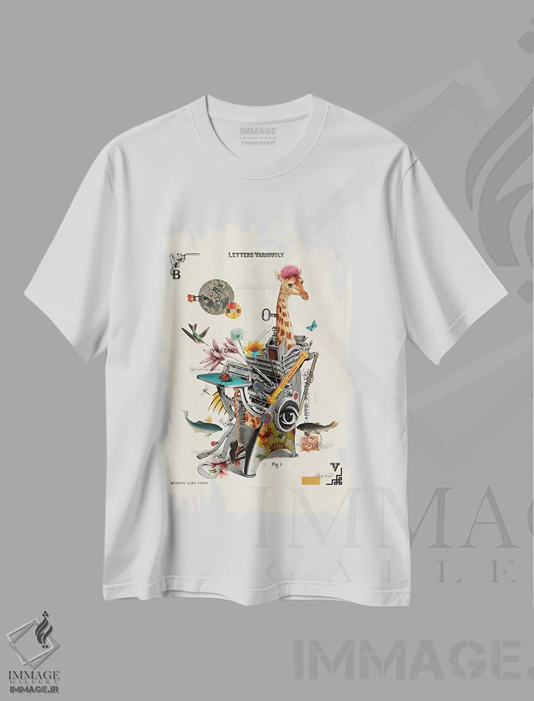 تیشرت سفید طرح دار زرافه چاپگر، تزئینی اثر بتو وال | فروشگاه ایماژ