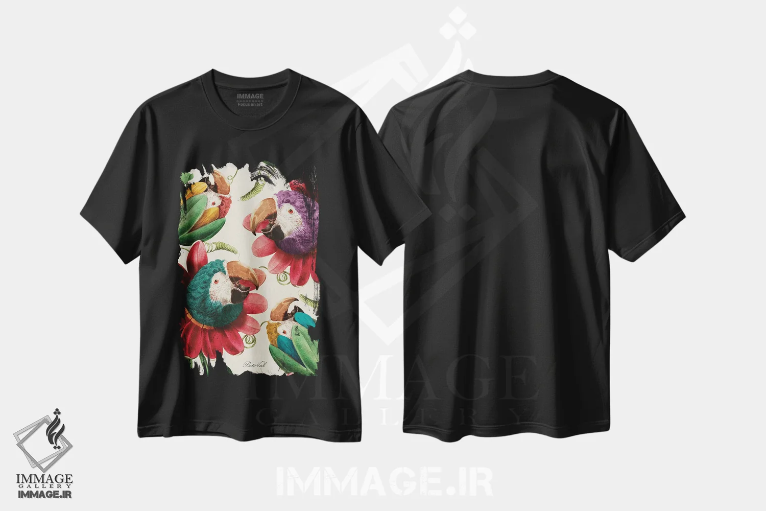 تیشرت مشکی طرح دار طوطی گلی، دکوراسیون جایگزین اثر بتو وال | immage.ir