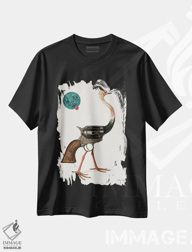 تیشرت مشکی طرح دار پرندهٔ تفنگی، دکوراسیون جایگزین اثر بتو وال | فروشگاه ایماژ