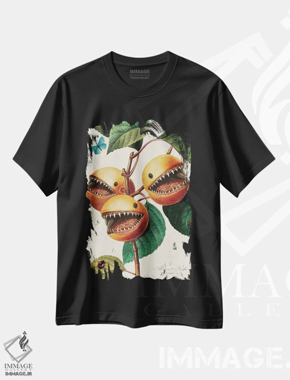 تیشرت مشکی طرح دار میوه گوشت خوار، دکوراسیون جایگزین اثر بتو وال | فروشگاه ایماژ