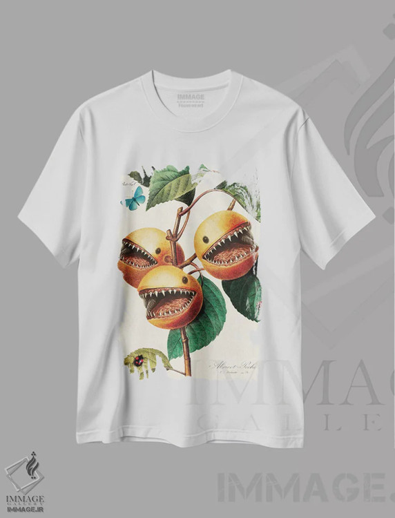 تیشرت سفید طرح دار میوه گوشت خوار، دکوراسیون جایگزین اثر بتو وال | immage.ir