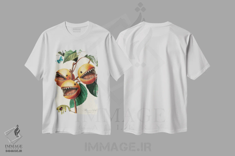 تیشرت سفید طرح دار میوه گوشت خوار، دکوراسیون جایگزین اثر بتو وال | immage.ir