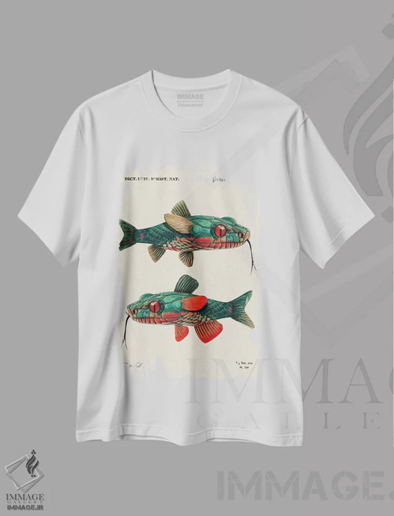 تیشرت سفید طرح دار ماهی مار، دکوراسیون جایگزین اثر بتو وال | فروشگاه ایماژ