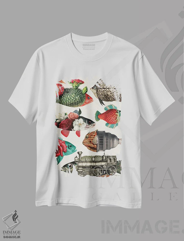 تیشرت سفید طرح دار آکواریوم، تزئینی اثر بتو وال | immage.ir
